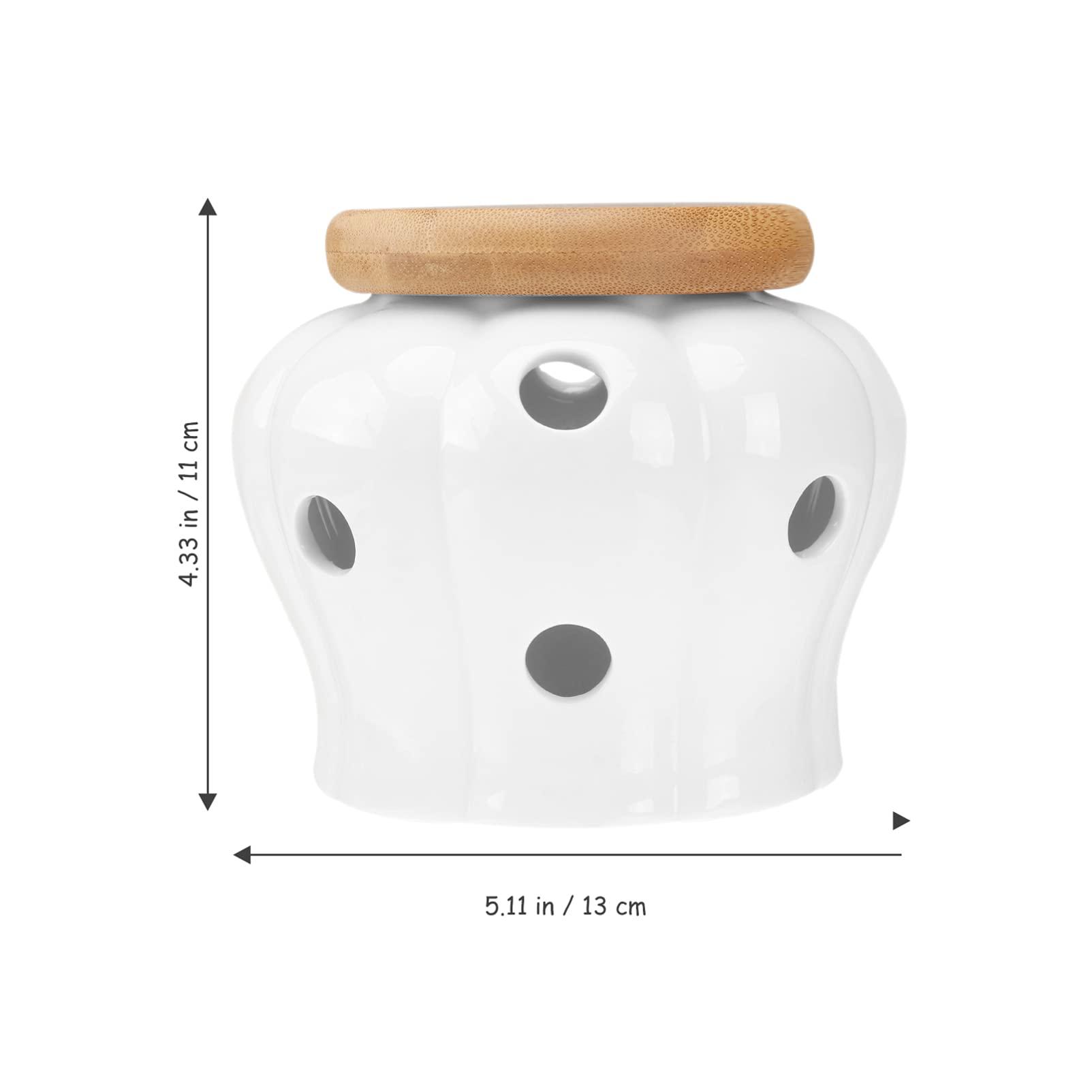 bestonzon white ceramic canister jar container for food storage with bamboo lid,kitchen canister with hole,garlic and ginger 