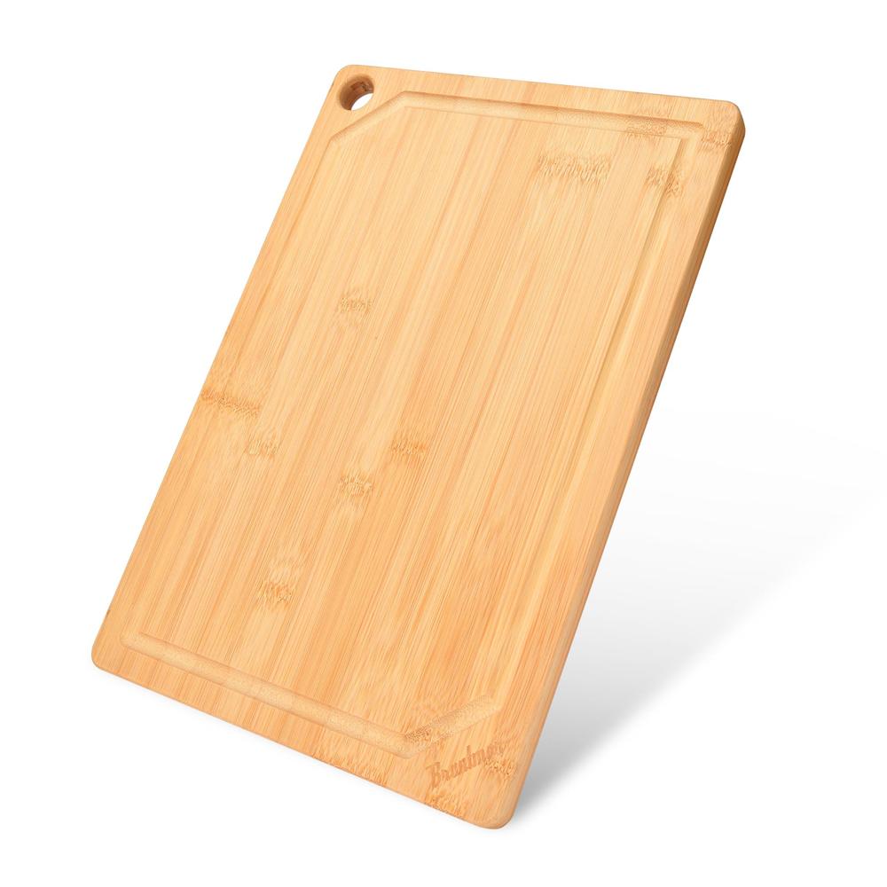 bruntmor brisket cutting board - heavy duty wooden bamboo cutting board with solid craftsmanship and pre-oiled smooth surface
