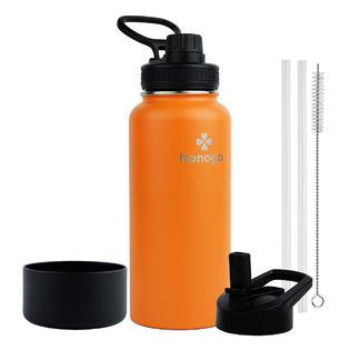 honogo 32 oz powder coated double wall vacuum insulated sports water  bottle, 18/8 stainless steel wide mouth thermos flask wi