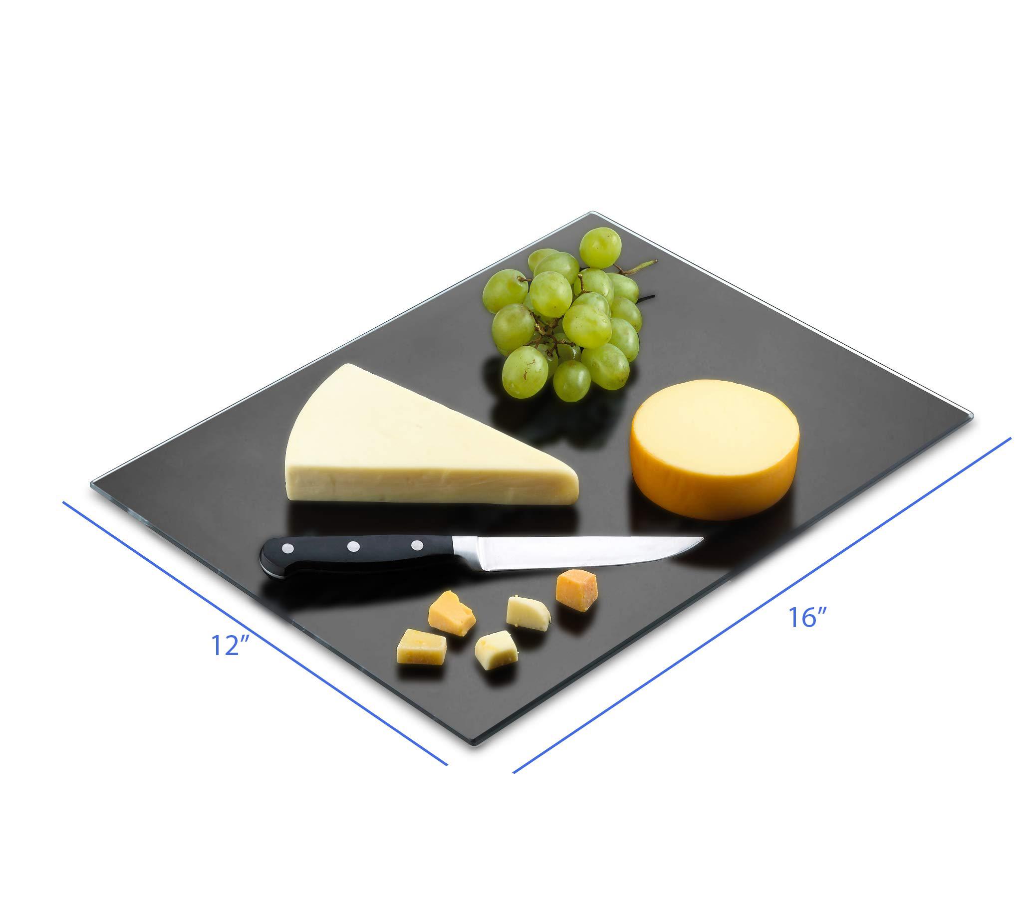 PARNOO tempered black glass cutting board - long lasting black ink glass - scratch resistant, heat resistant, shatter resistant, dis