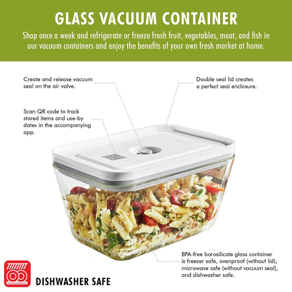 zwilling fresh & save medium glass airtight food storage container, meal prep container, food saver