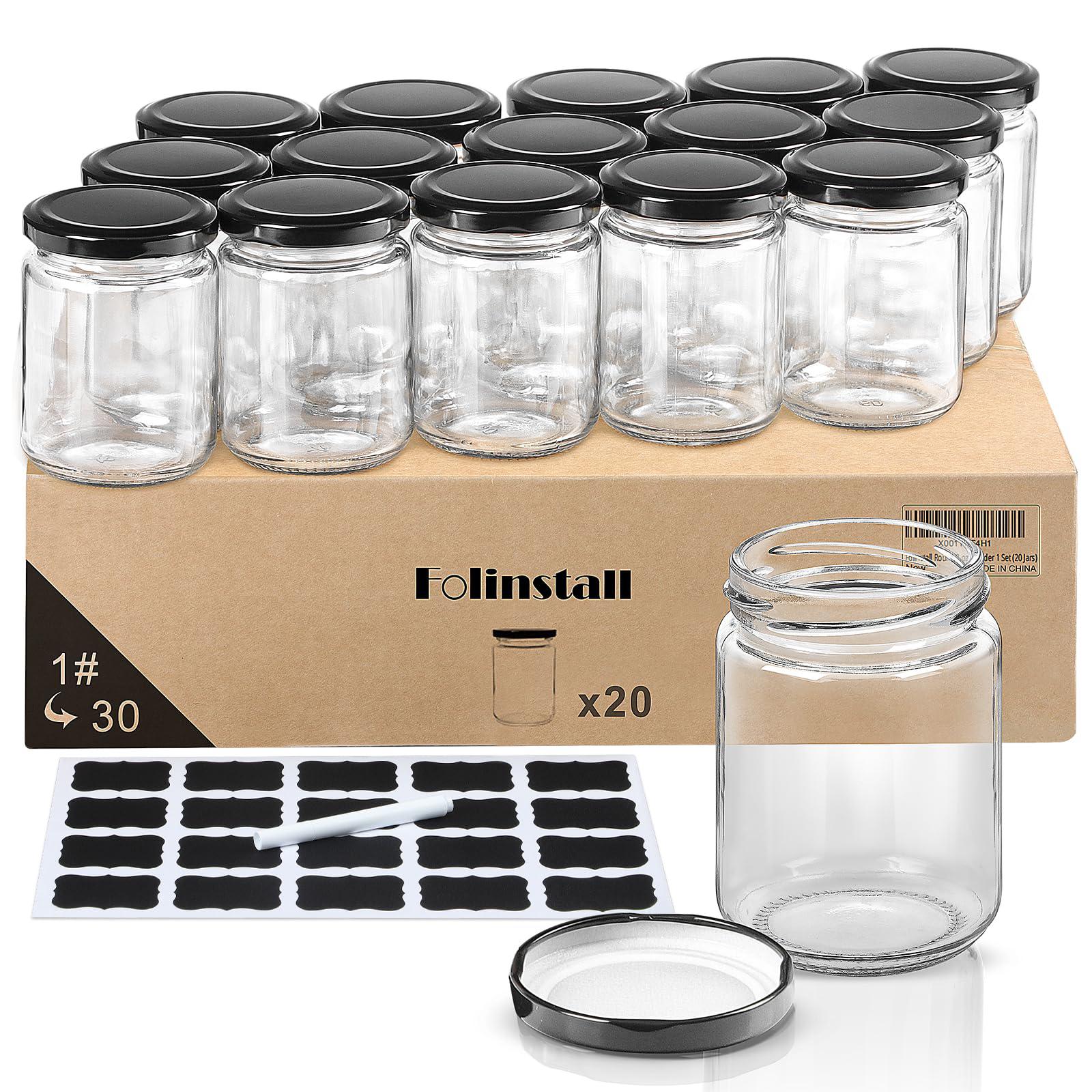 Folinstall folinstall 8 oz small glass jars with airtight lids, 20 pcs  empty candle jars for candle making, glass food storage jars for
