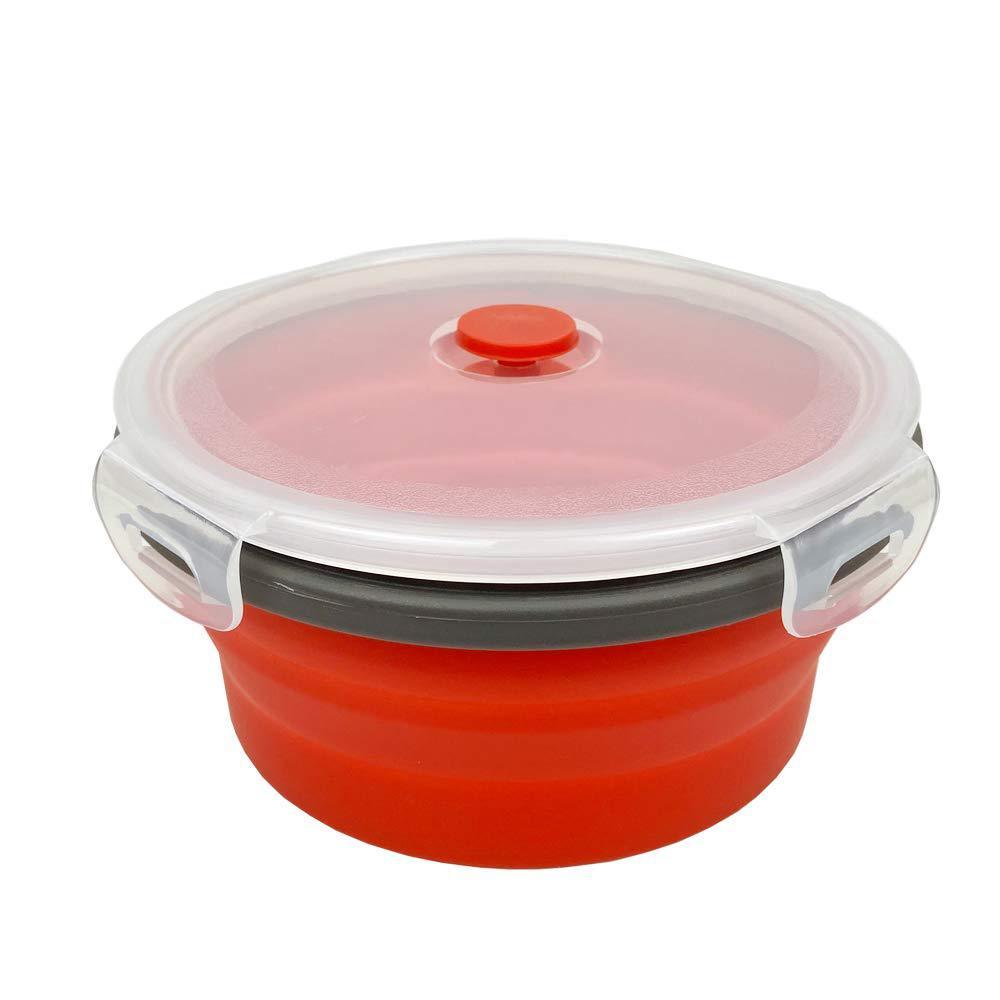 cartints red collapsible food storage bowls silicone travel bowls with leakproof lids, microwave and freezer safe, set of 4