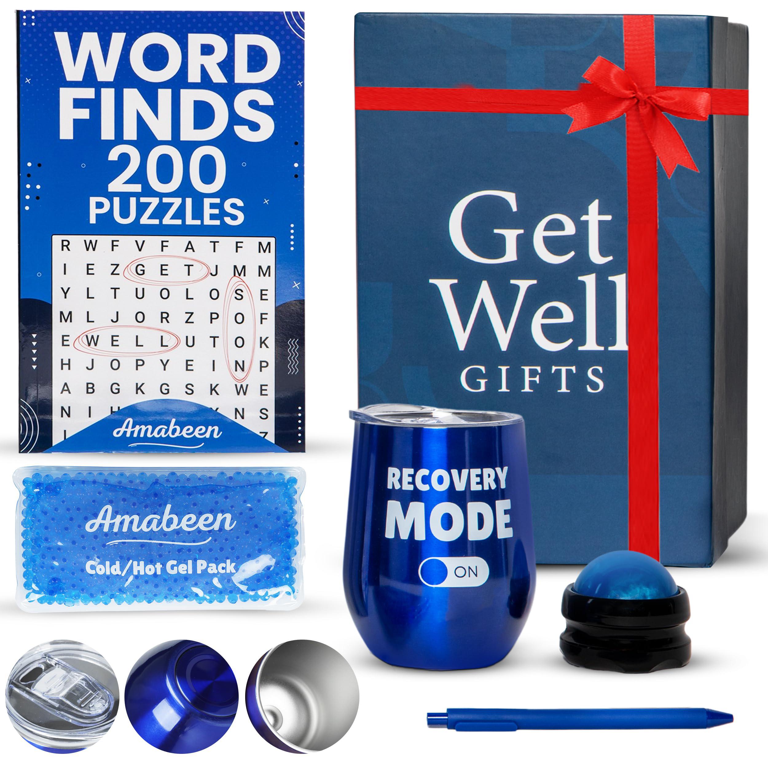 amabeen gifts amabeen get well soon gifts for men - gift basket containing insulated tumbler, mindfulness puzzle book, massager ball, hot/c