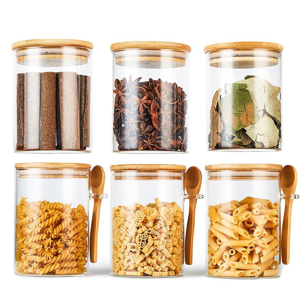 &#226;&#128;&#142;ERISED erised 6pack-39oz,glass jars containers with bamboo airtight lid & spoon, food storage canister, clear glass canisters for co