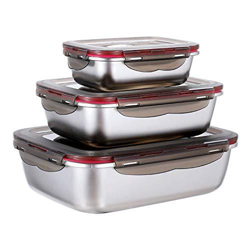 MAOYUAN 3 pieces stainless steel food storage container with lids airtight metal  food containers stackable meal prep leftover contain