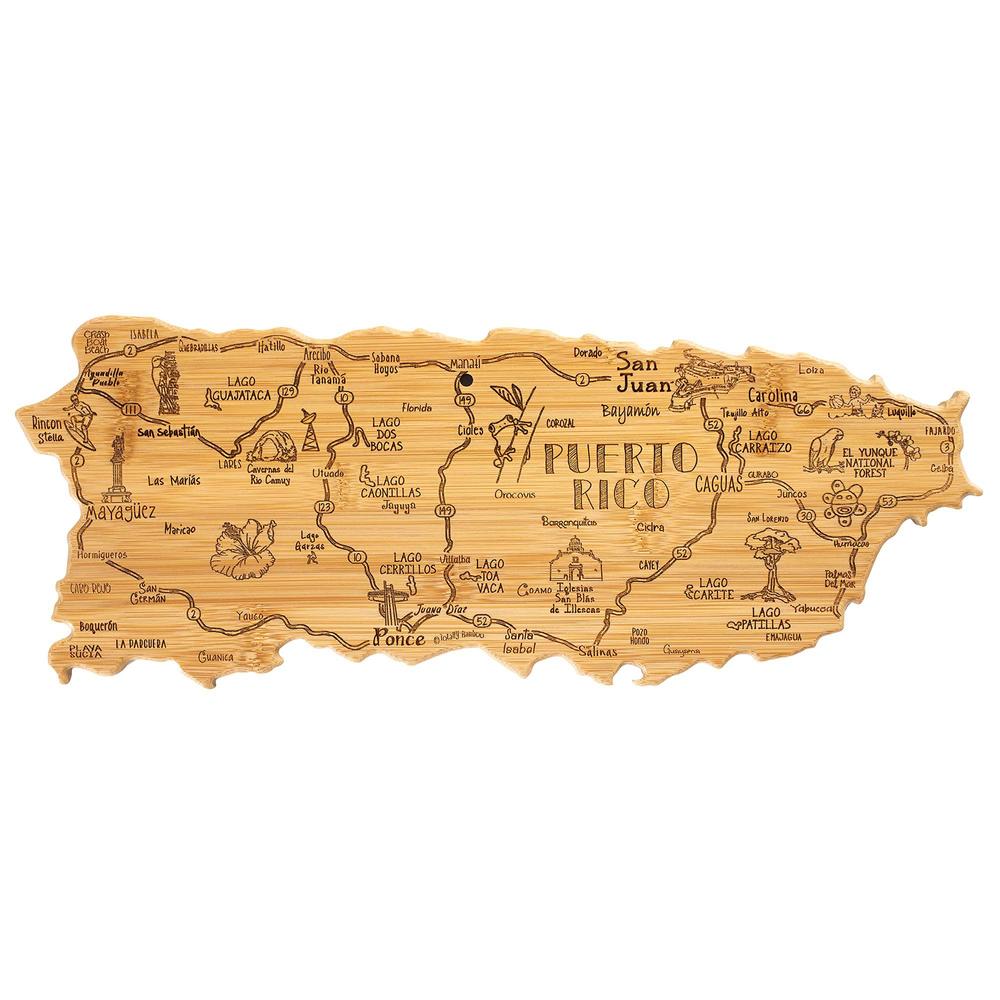 totally bamboo destination puerto rico shaped serving and cutting board, includes hang tie for wall display