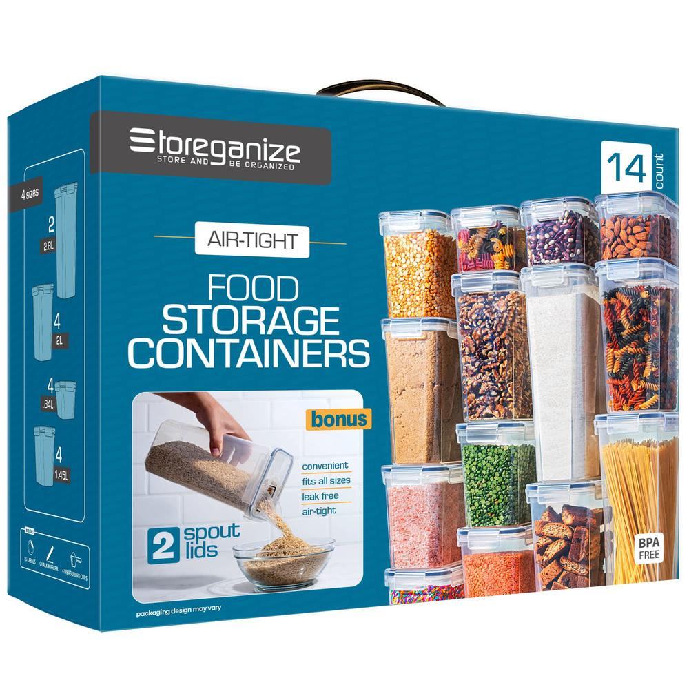 storeganize 14pc airtight food storage containers with lids, great pantry storage container set with ingeniously designed lid