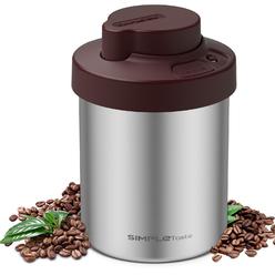 simpletaste coffee canister, one-piece press vacuum sealed storage container, airtight stainless steel kitchen food jar with 