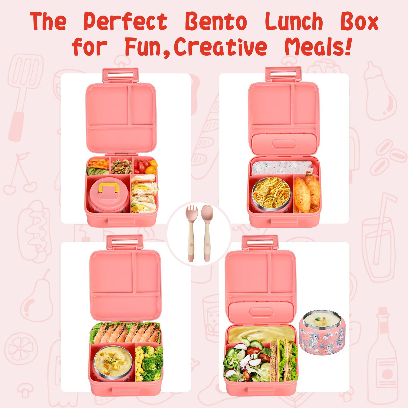 jxxm bento lunch box for kids with 8oz soup thermo,leak-proof lunch containers with 5 compartment,thermo food jar and lunch b