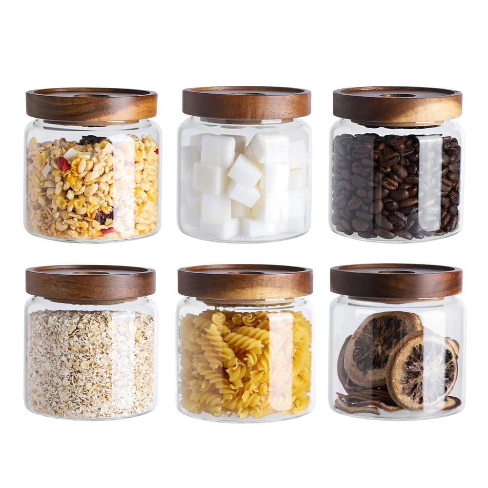 kanwone glass storage jars set of 6, 17 ounce airtight food storage containers with bamboo lids, clear glass canisters for pa