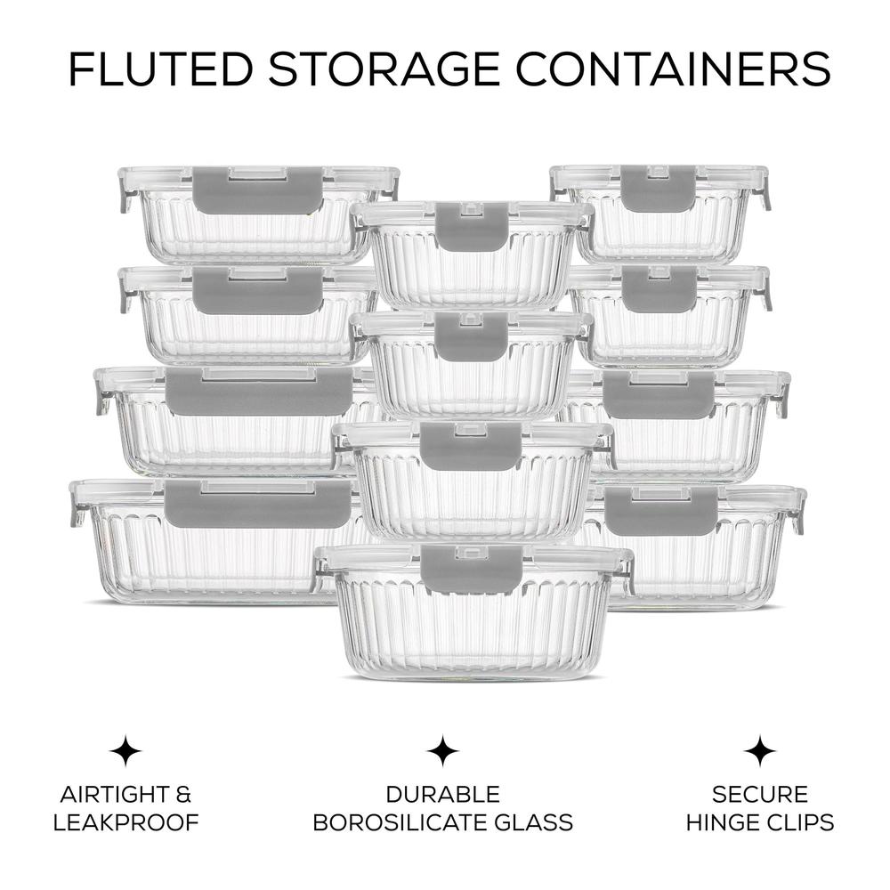 joyjolt 24pc fluted glass storage containers with lids. 12 airtight ...
