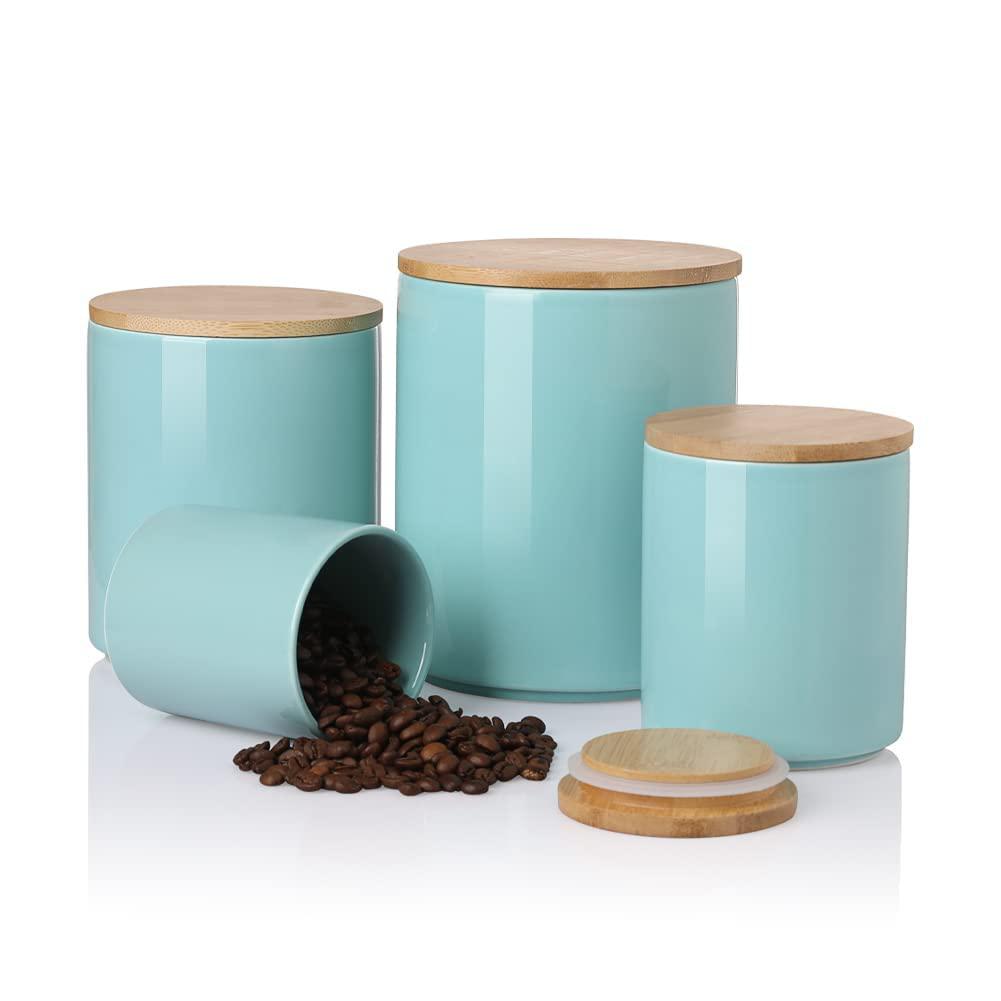 sweejar kitchen canisters ceramic food storage jar set, stackable containers with airtight seal bamboo lid for serving ground