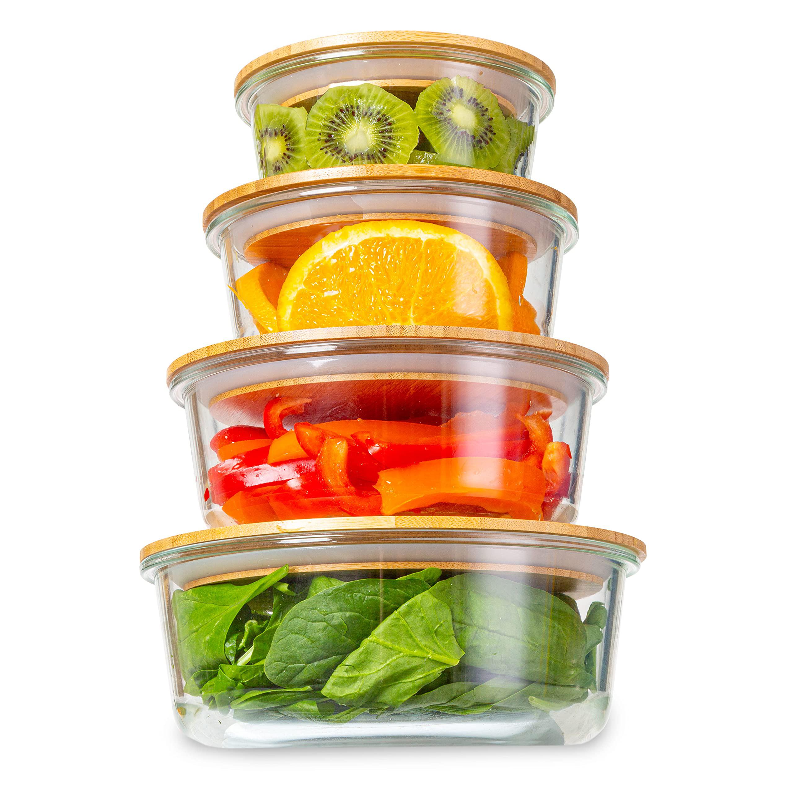 Crutello Glass Meal Prep Containers with Bamboo Lids, 4 Pack - Airtight Clear Food Storage Canisters for Kitchen Organization