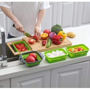 pyinruoli expandable bamboo cutting board with containers,over the sink  cutting board for kitchen,meal prep
