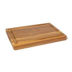 lipper international 1250 acacia 1 1/2" thick carving board with deep well and inset handles for cutting or serving meat, 20"