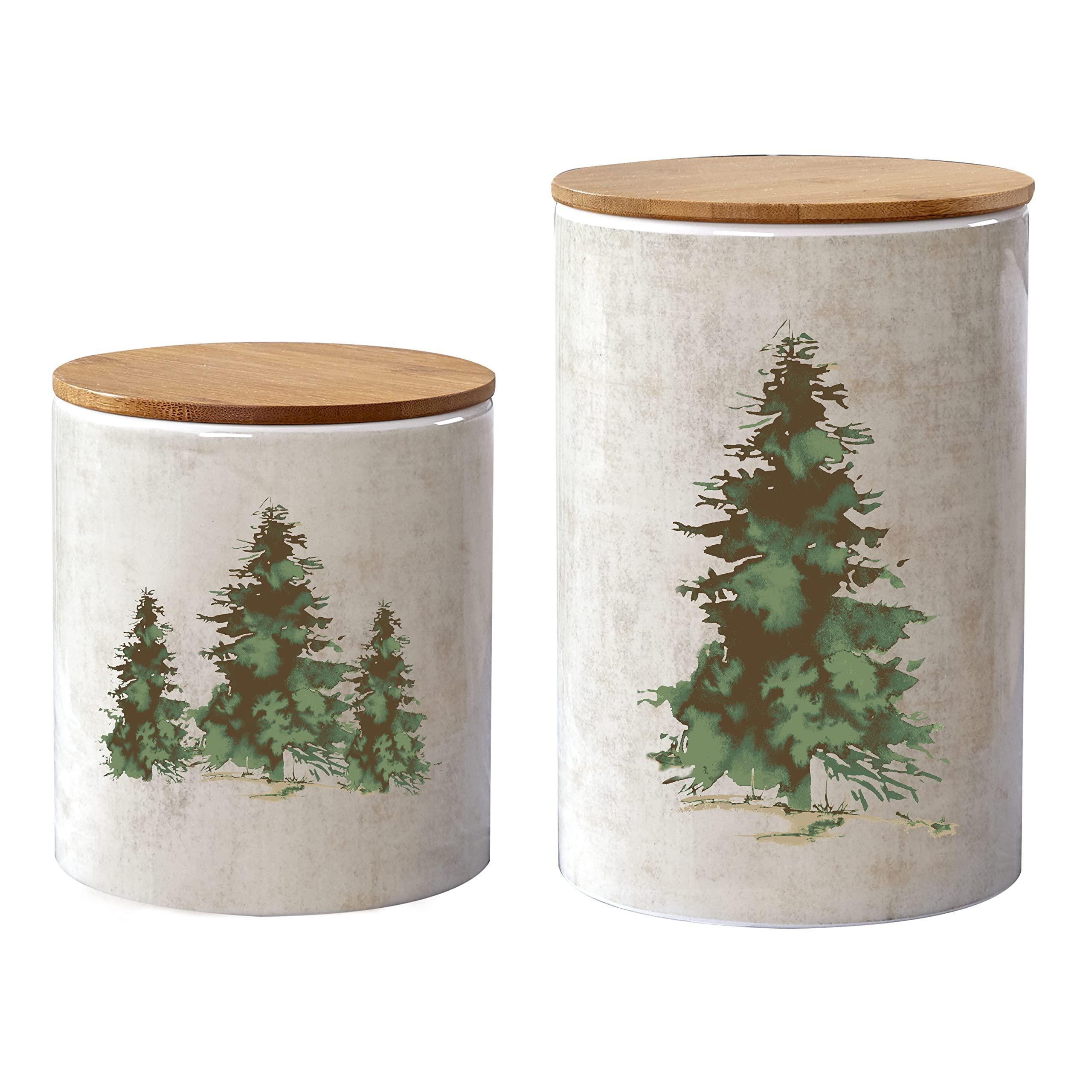 H HIEND ACCENTS paseo road by hiend accents | scenery tree canister sets for kitchen counter, set of 2 kitchen canisters for countertop, pine