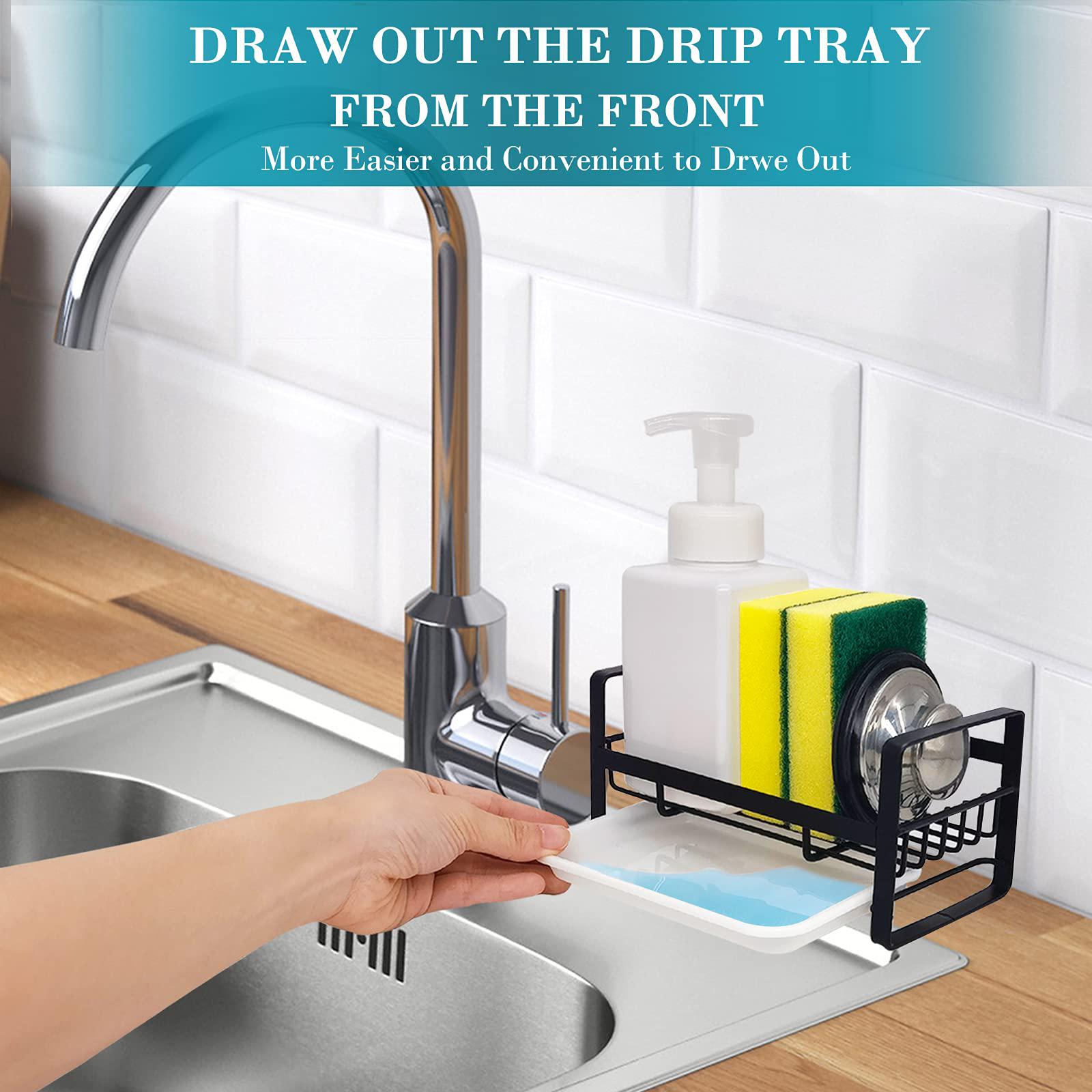 vanten kitchen sink caddy sponge holder sink organizer, sink tray drainer rack, soap dish dispenser brush holder storage acce