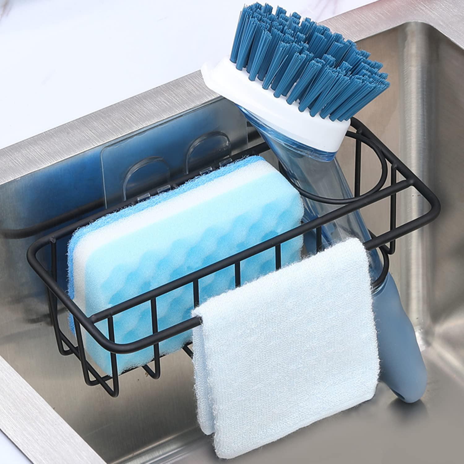 dolris sponge holder for kitchen sink, sink caddy, 3 in 1 adhesive sponge holder + brush holder + dish cloth hanger, sus304 s
