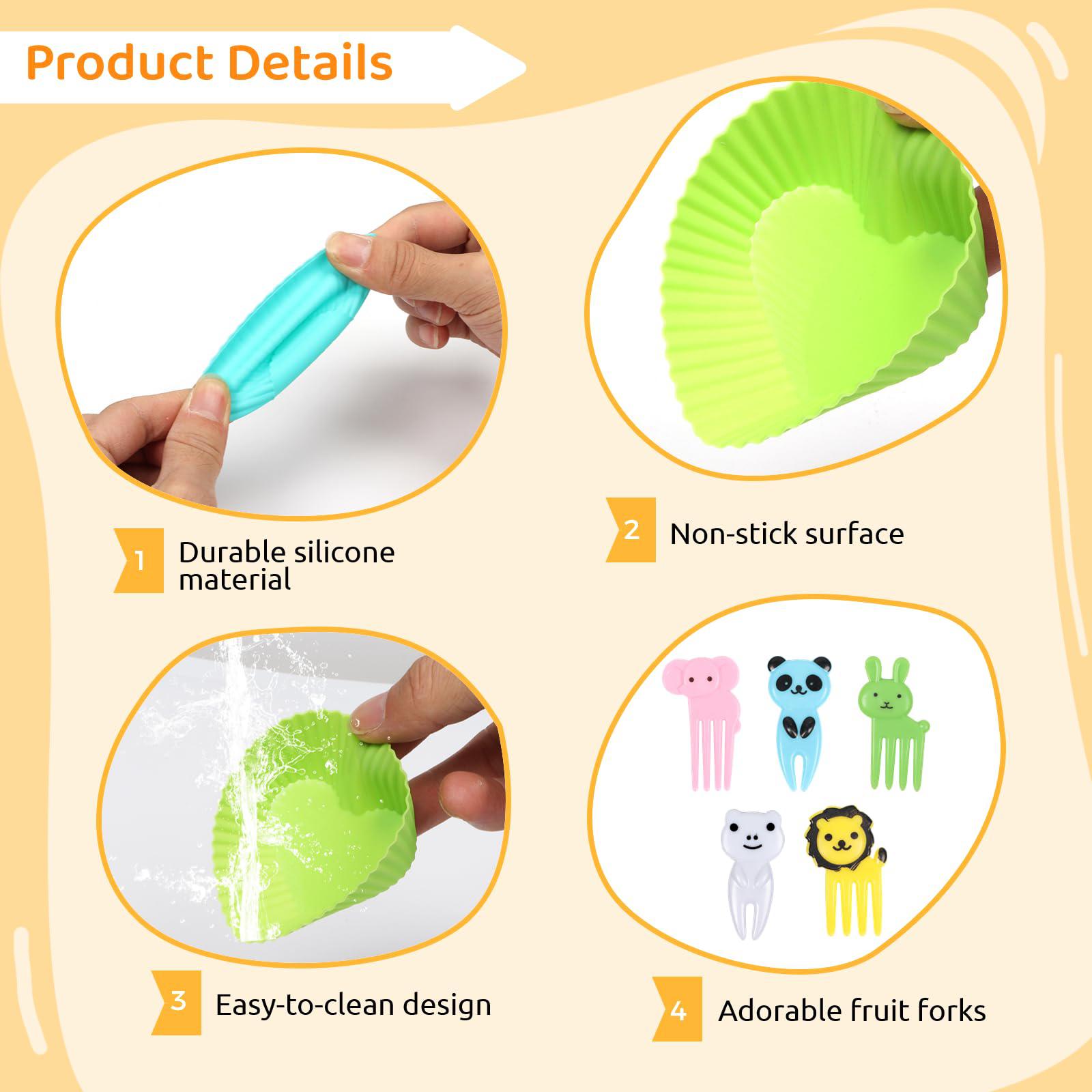 CDOKY cdoky 50pcs silicone lunch box dividers bento box accessories silicone  cupcake liners, bento box accessories with 10pcs fruit
