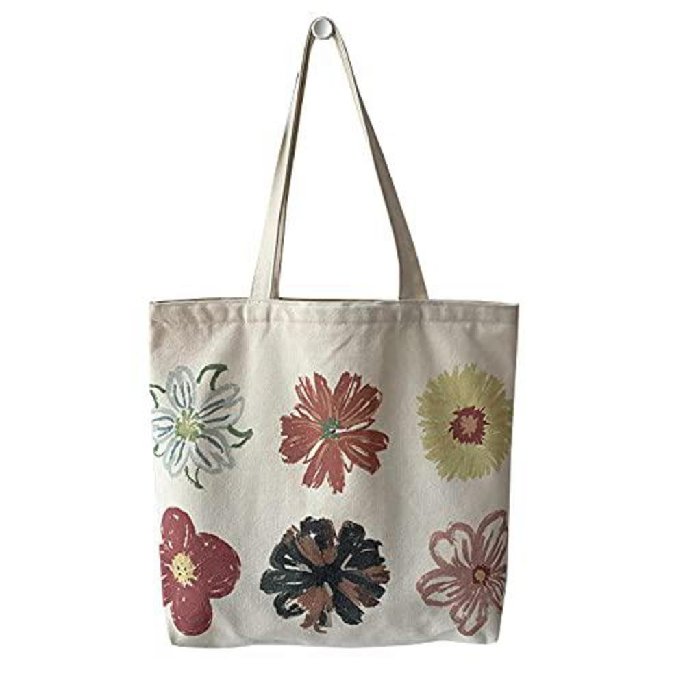 Taoqiao shopping bag tote bag canvas reusable shoulder bag handbag with inside pocket for shopper everyday life one size