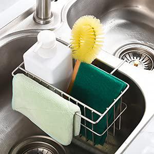 Wevapers kitchen sponge holder, dish brush holder, slim sink organization/draining basket/liquid drainer/water trough rack, kitchen es