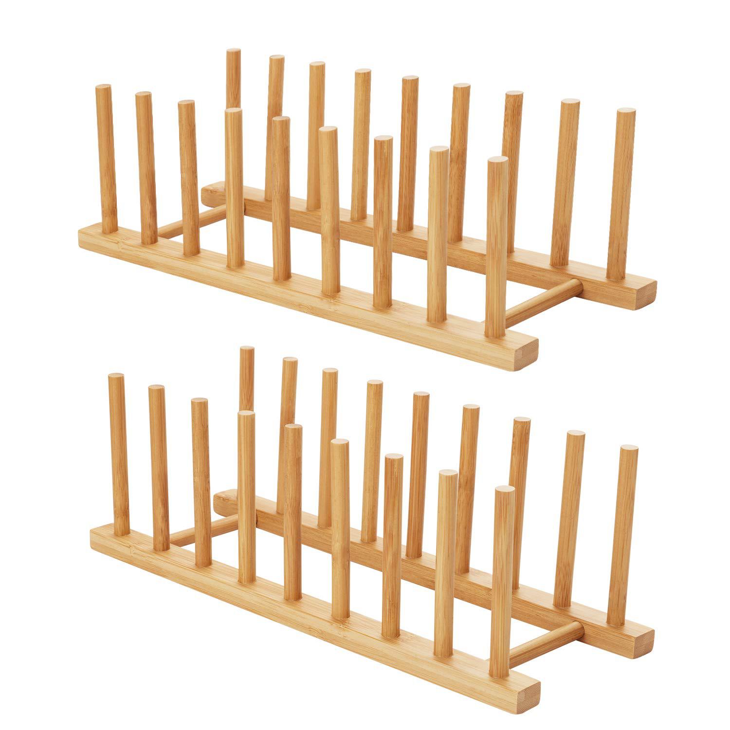 hblife 2pcs bamboo dish plate bowl cup book pot lid cutting board drying rack stand drainer storage holder organizer kitchen 