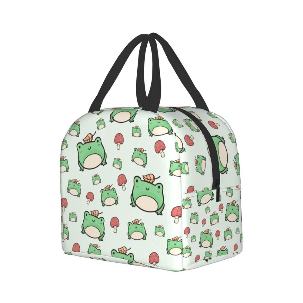 ucsaxue cute green frog and mushroom insulated lunch bag reusable lunch box thermal cooler tote container picnic work shoppin