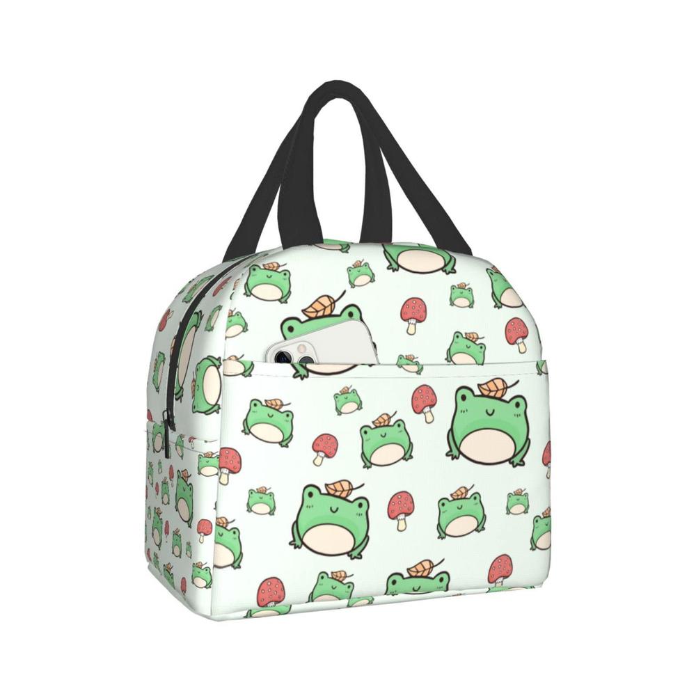 ucsaxue cute green frog and mushroom insulated lunch bag reusable lunch box thermal cooler tote container picnic work shoppin