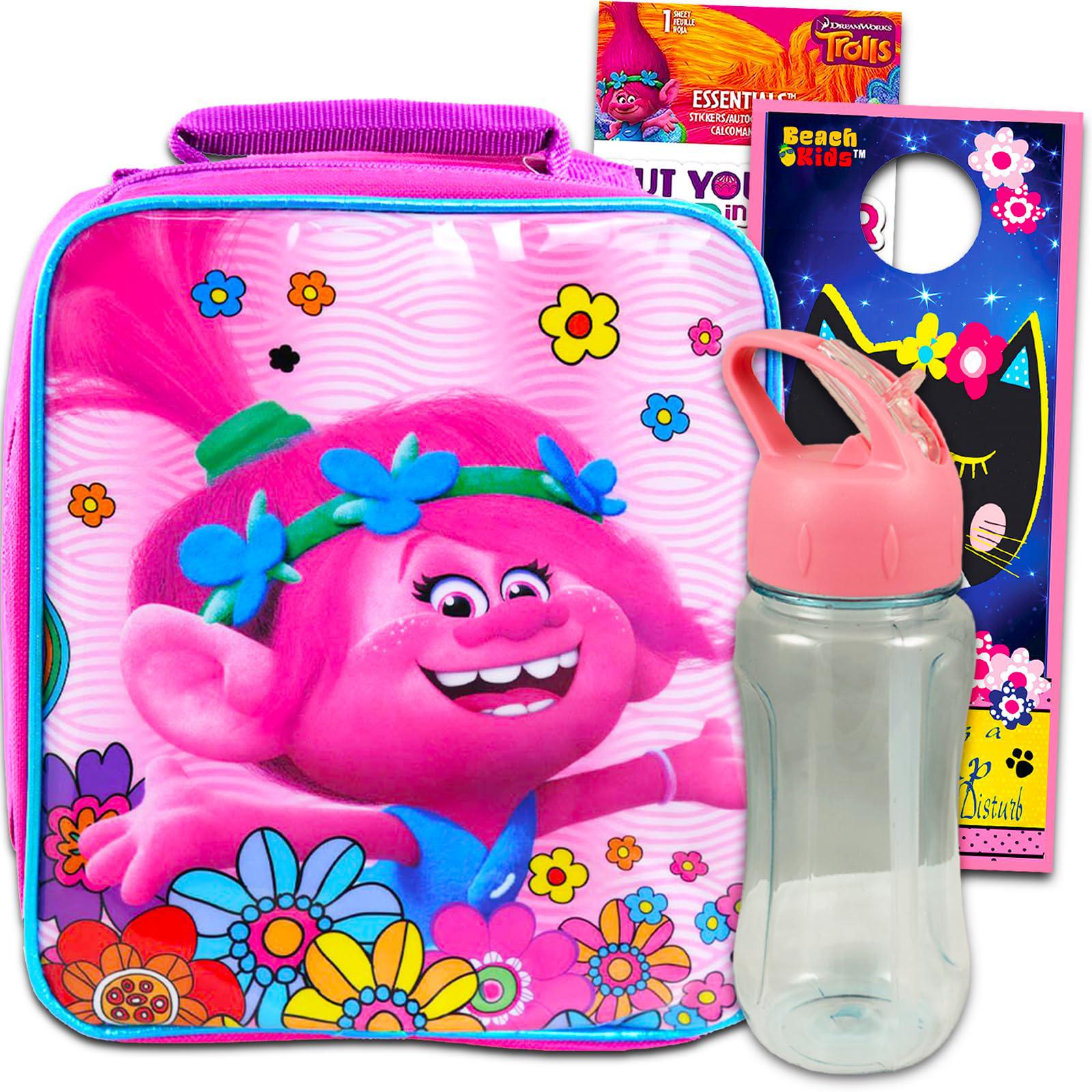 Fast Forward trolls lunch box and water bottle set for girls - trolls  school supplies bundle with insulated lunch bag and pink water bottl