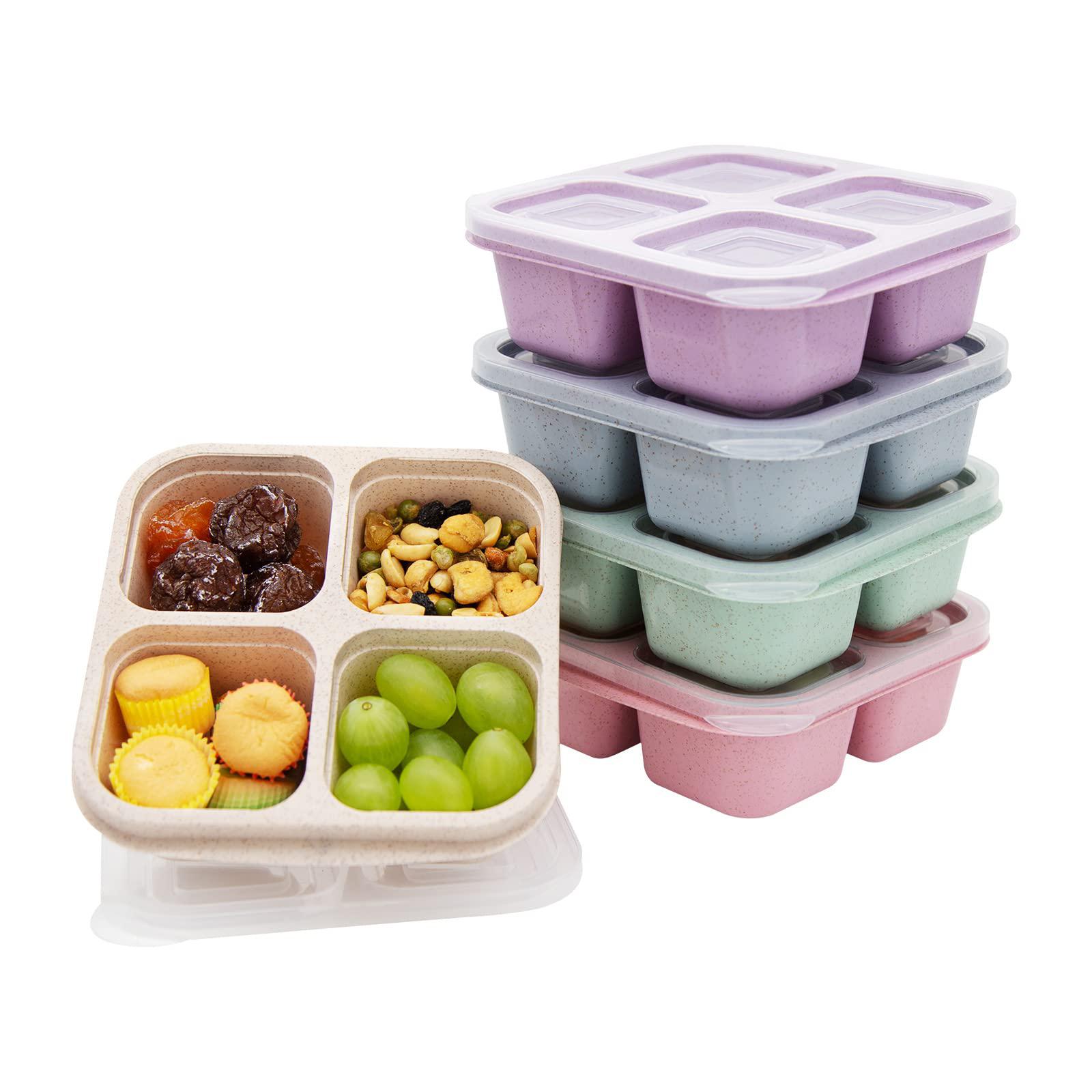 Bento Lunch Box for Kids (4 Pack), 4-Compartment Meal Prep Container with  Transparent Cover, Freezer and Dishwasher Safe Food Storage Containers