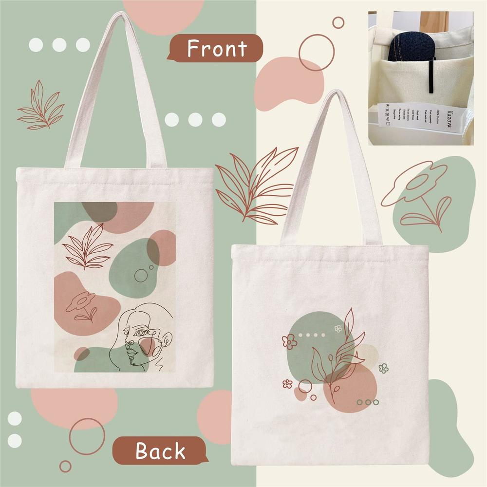 kazova cotton canvas bags reusable tote bag grocery shopping bag minimalist art shoulder bags book bag