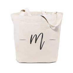 the cotton & canvas co. personalized handwritten monogram initial m tote, shopping and travel reusable shoulder tote and hand