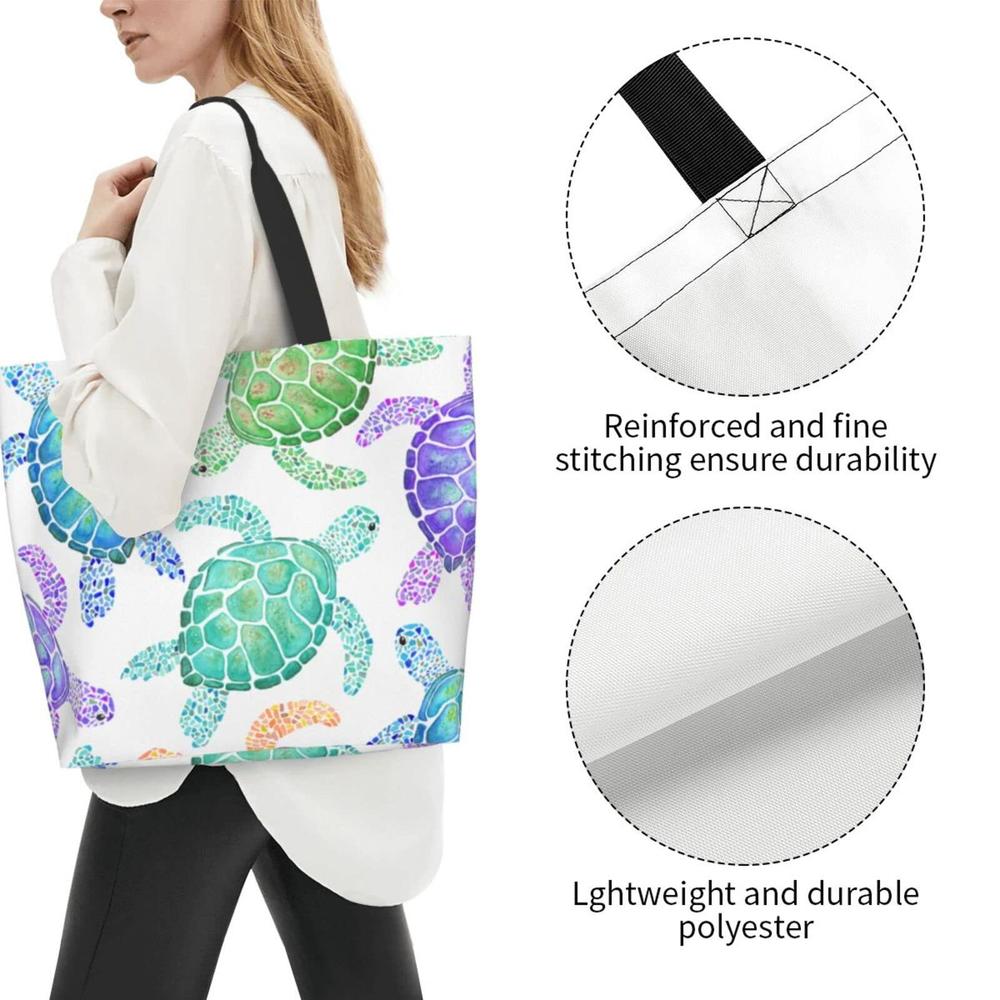 Harooni colored sea turtle canvas tote bag grocery reusable tote bag cute women large casual handbag shoulder bags waterproof for gym