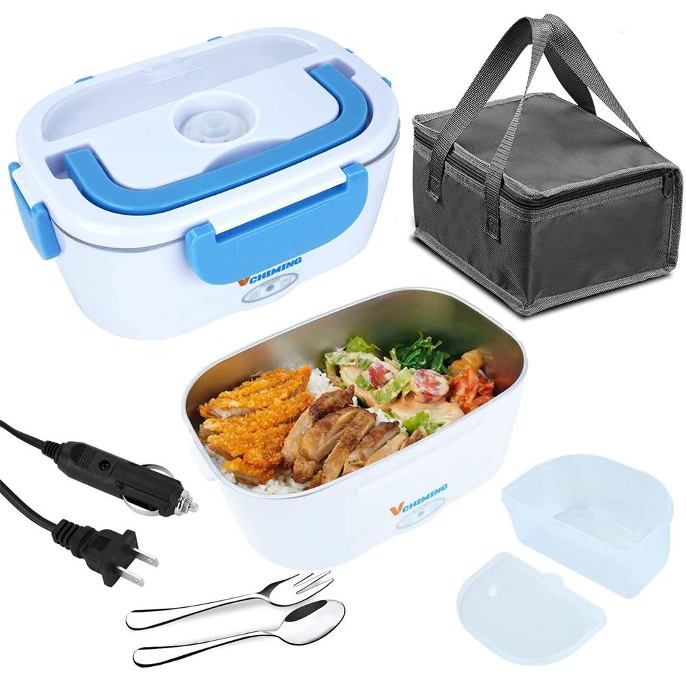 vchiming 60w electric lunch box food heater, 3 in 1 food warmer heater for car/truck/home, leak proof, 2 compartments, remova