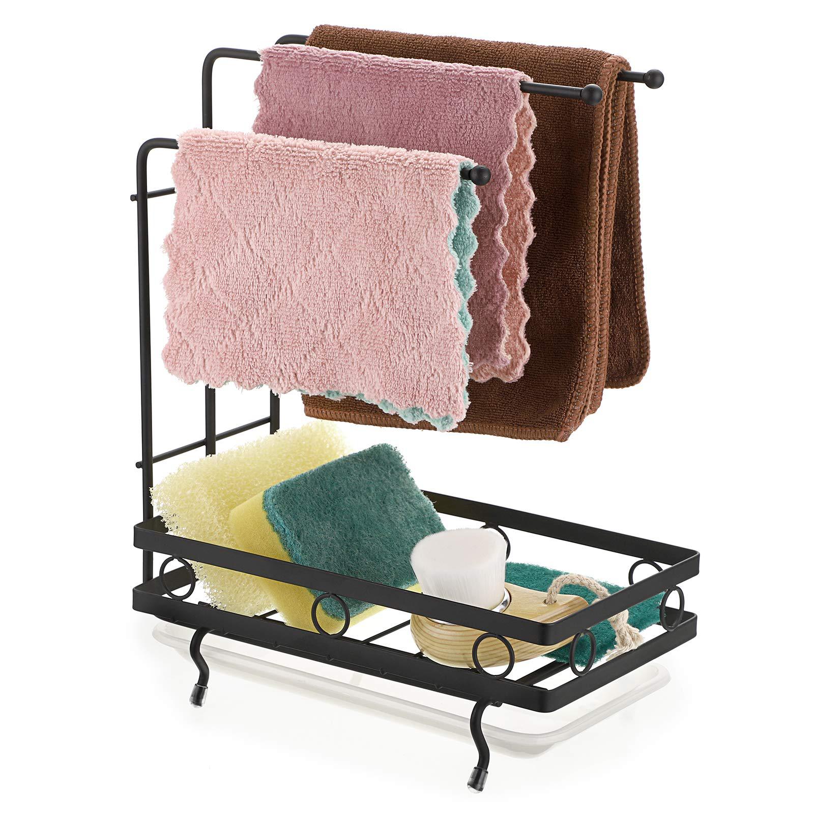 juxyes kitchen sink caddy sponge holder with dishcloth drying rack, kitchen rag stand sponge brush soap dish dishcloth rack s