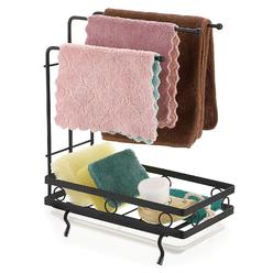 juxyes kitchen sink caddy sponge holder with dishcloth drying rack, kitchen rag stand sponge brush soap dish dishcloth rack s