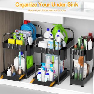 weenkilly 3 pack under sink organizer, 2 tier sliding kitchen cabinet  organizer, kitchen sink organizer with