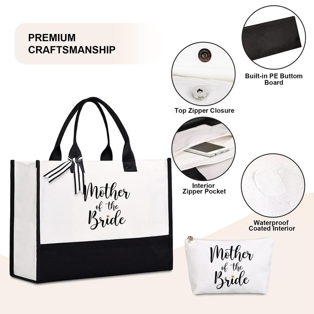 lamyba mother of the bride gifts,mother of the bride tote bag with makeup bag,bridal shower gifts,black and white
