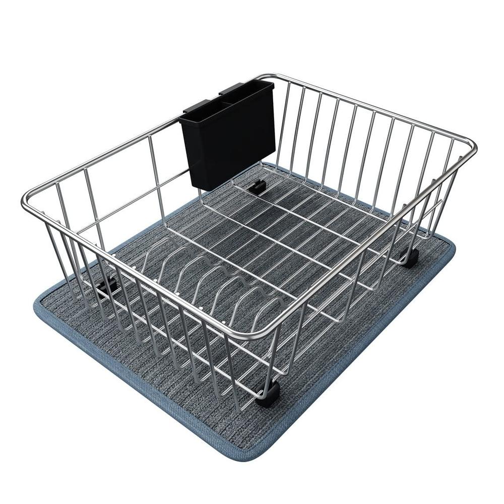 dolris dish drying rack, dish drainer for kitchen counter, sus304 stainless steel dish rack with utensil holder and dish dryi