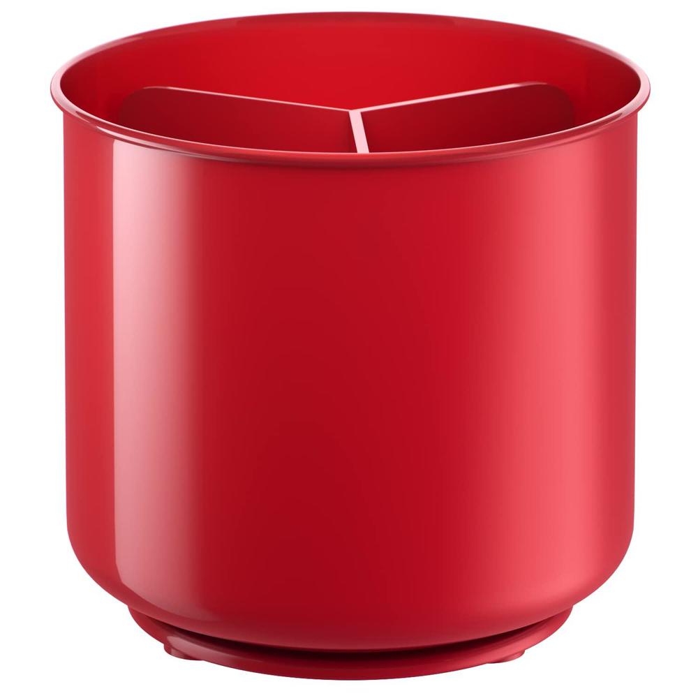 Cooler Kitchen extra large rotating red utensil holder with sturdy no-tip weighted base, removable divider, and gripped insert | rust proof 