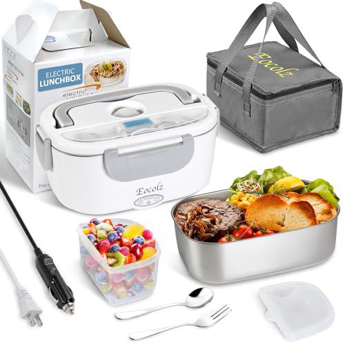 eocolz electric lunch box food heater warmer 60w, 2 in 1 portable lunch box for car truck home work leak proof with 1.5l remo