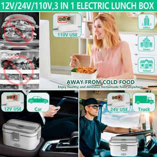 WingaYe wingaye electric lunch box 60w faster food warmer, 1.8l larger self  heating ,12v 24v 110v portable food heater for car truck