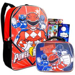 Pink Ranger power rangers backpack with lunch box for boys, girls ~ 4 pc bundle with power rangers school bag, lunch bag, stickers, more