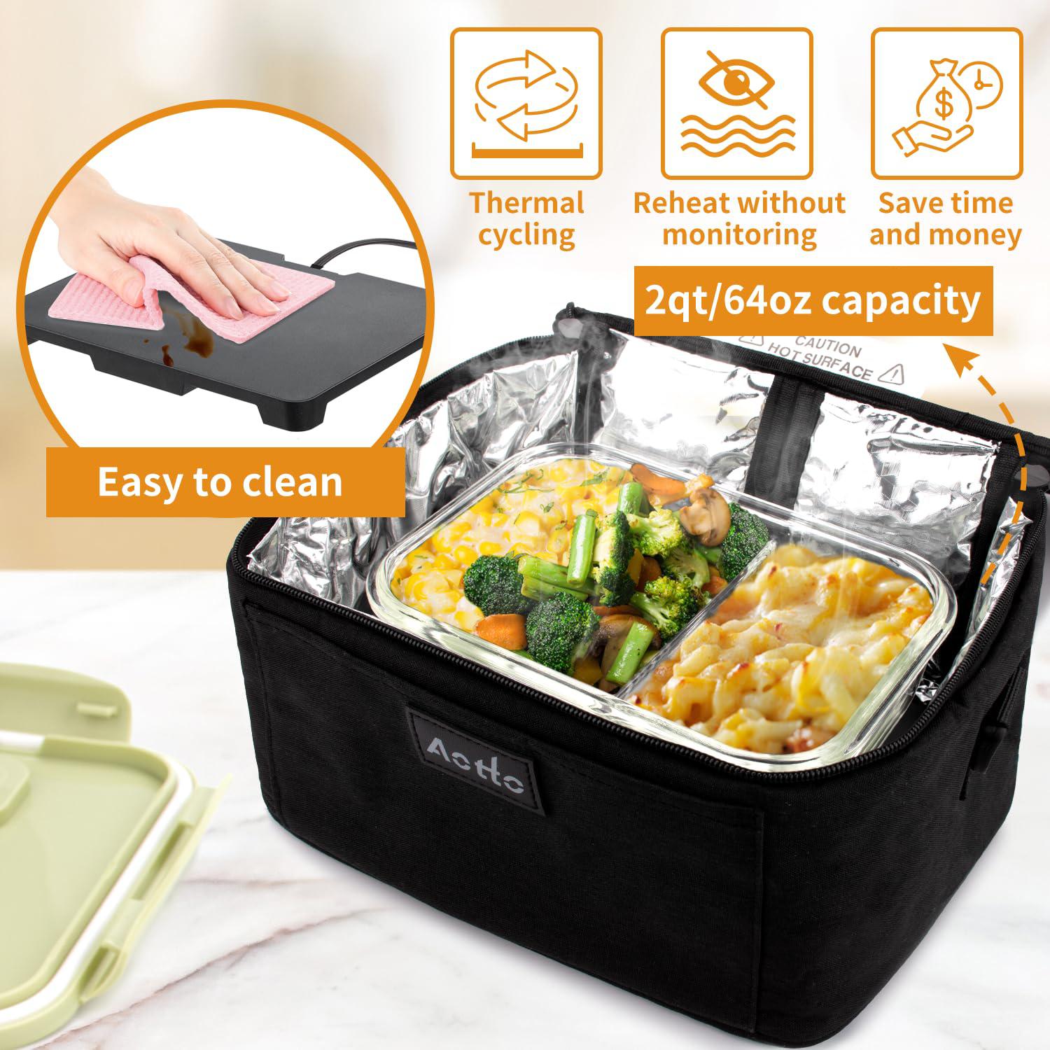 Aotto portable oven, 12v 24v 2-in-1 car food warmer mini portable microwave, aotto personal heated lunch box warmer for work reheat