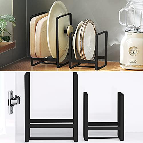 MINGFANITY 4pcs plate holders organizer, metal dish storage dying display rack for cabinet, counter and cupboard - black? 2 small and 2 