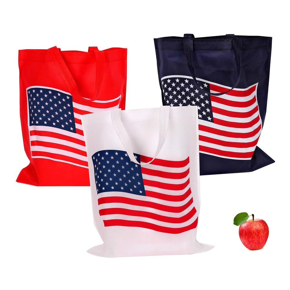 Funiverse bulk 24 pack patriotic flag reuseable shopping bag tote asst