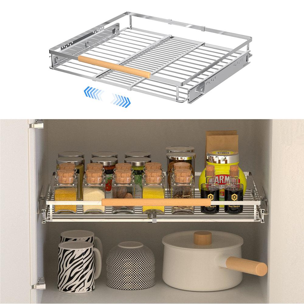 locvcda pull out cabinet organizer, expandable pull out shelves for kitchen cabinets, heavy duty slide out pantry shelves sliding she