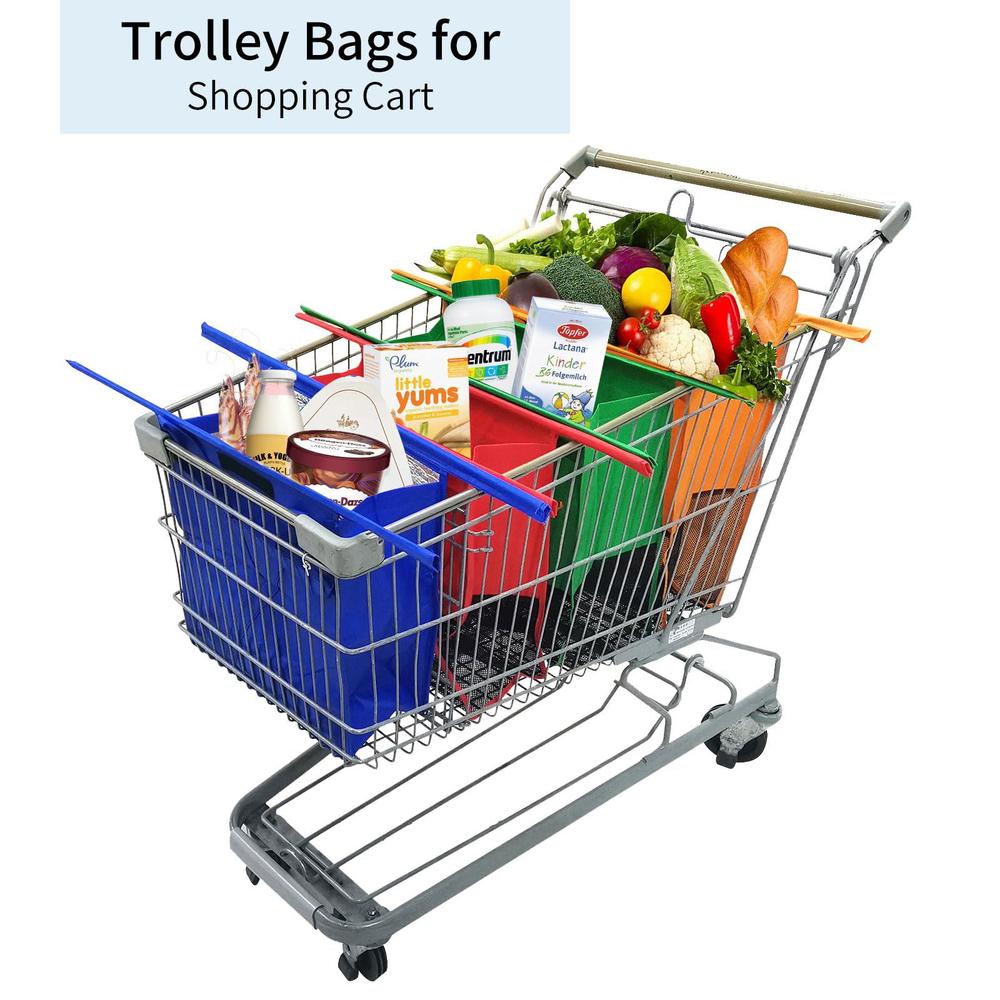 Haiphisi trolley bags for shopping cart-set of 4 shopping cart bags for groceries with cooler bag & egg/wine holder.eco-friendly 4 reu