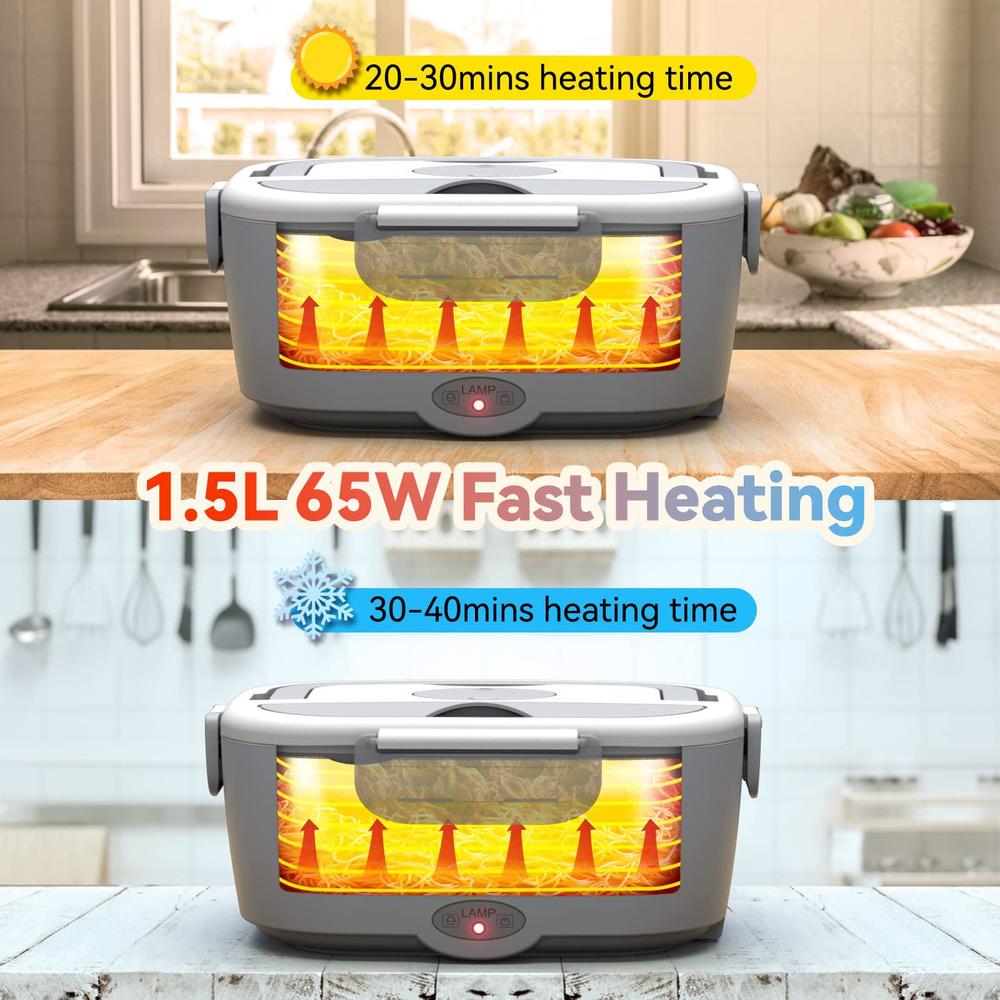 sitlais electric lunch box food heater for work - 12v/24v/110-220v food warmer for car truck outdoor with 2 packs stainless steel con